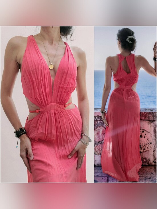 Vix Paula Hermanny Dresses & Skirts - VIX Paula Hermanny Women’s Coral Slit Maxi Dress - Sleeveless V-Neck